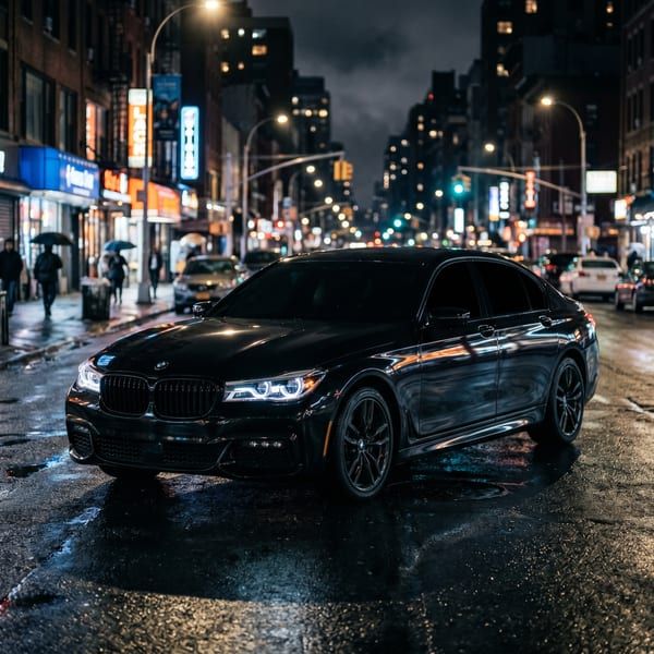 CX Magnum Black koyu privacy cam filmi uygulanmış siyah lüks sedan, gece şehir caddesi